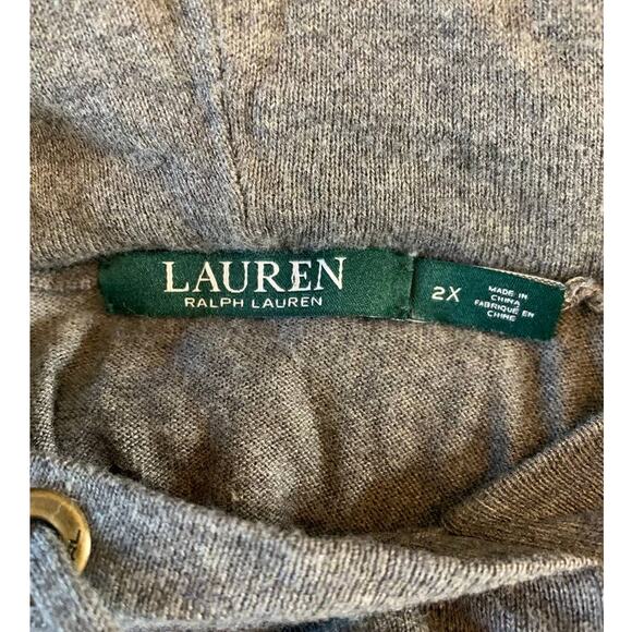 Lauren Ralph Lauren Plus 2X Gray Hoodie Pullover Faux Leather Elbow Patches - Picture 7 of 11
